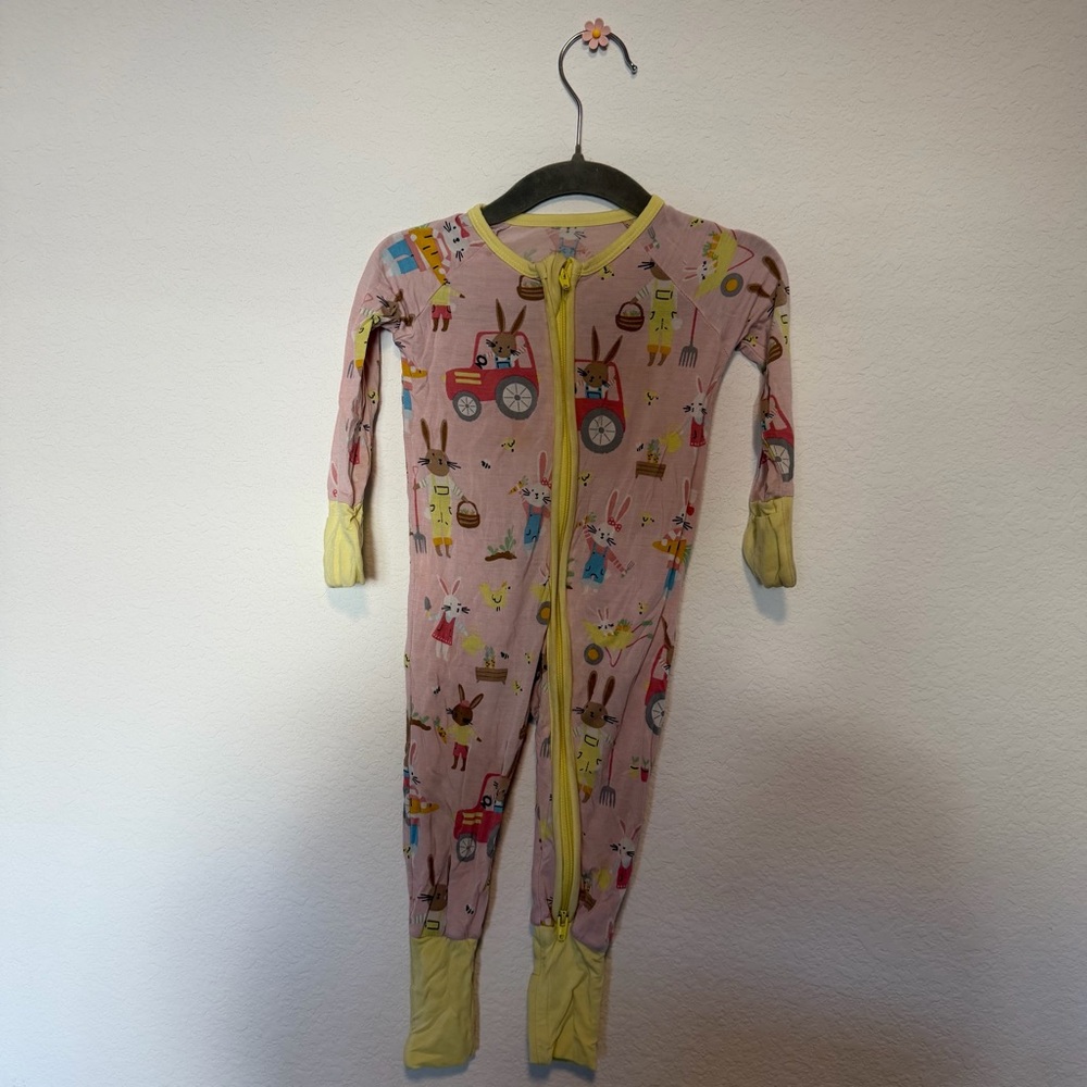 Little Sleepies Pink and Yellow Tractor Footie